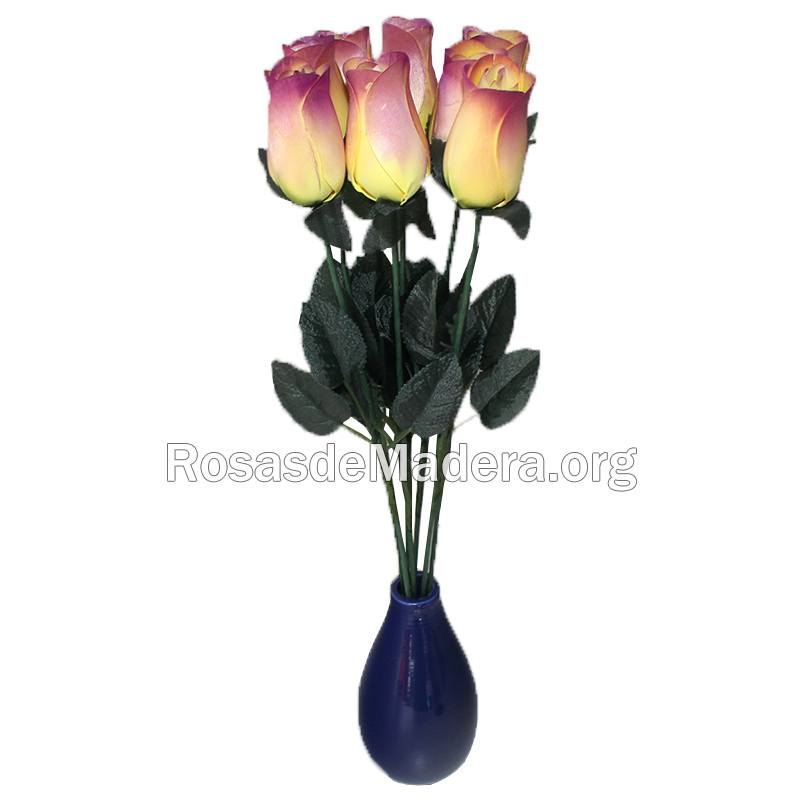 Rosa grande amarilla y morada - Rosas y flores de madera