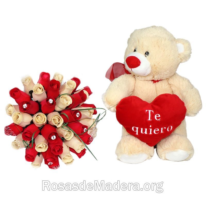 Regalo romántico para San Valentín | Ramo de rosas y oso peluche